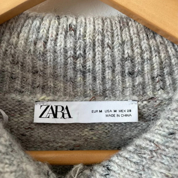 Zara Wool Blend Button Collar Knit Cardigan Heather Grey Size Medium - Picture 9 of 10